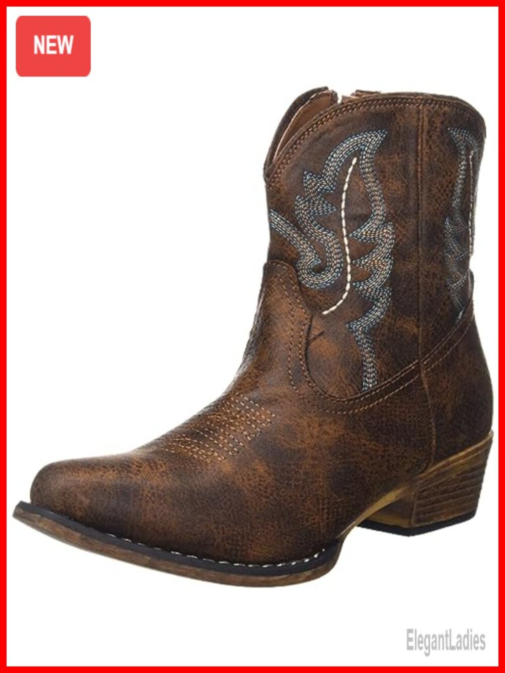 Women's Snip Toe Western Ankle Booties Faux Leather Block Heel